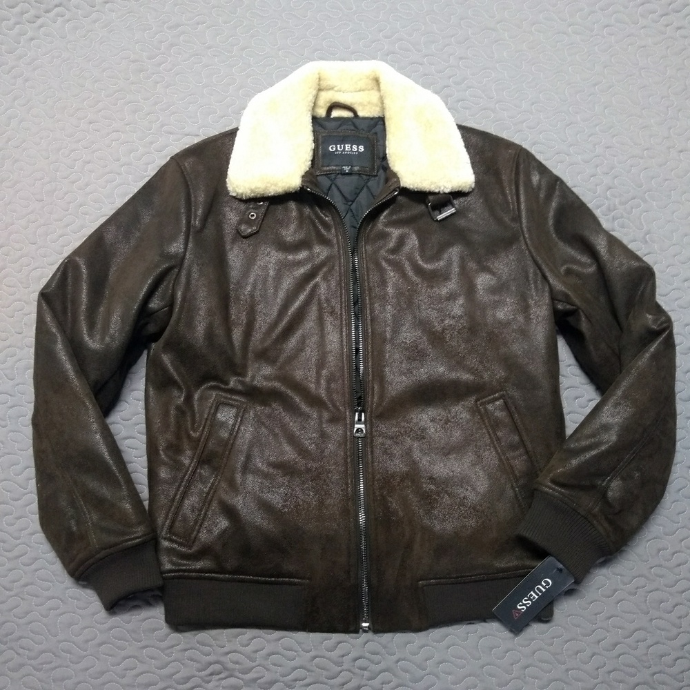 Guess Men's textured Aviator Bomber Jacket